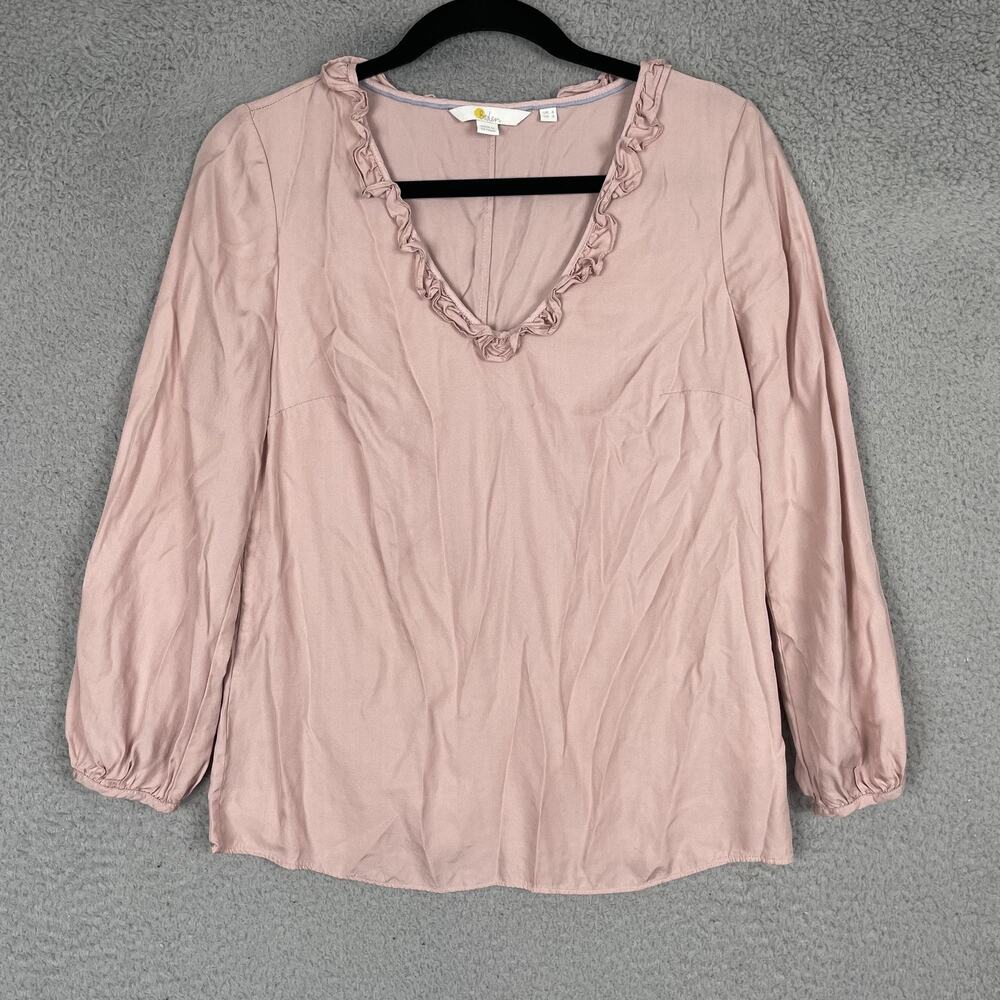 Boden Blouse Womens US 2 Pink Long Sleeve Ruffle Silk Blend Romantic Top
